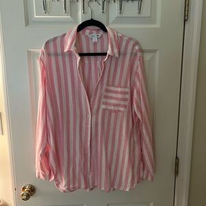 Old Navy Pink and White Striped Button Down Shirt